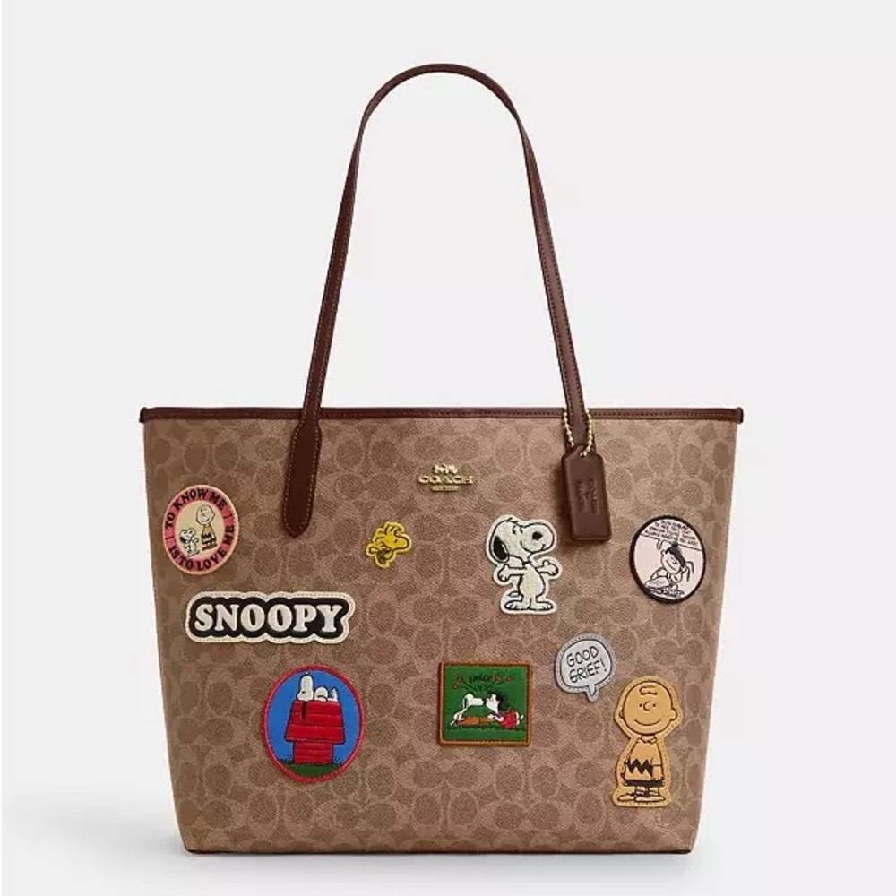 Coach Tan Tote Bag with Snoopy Patches